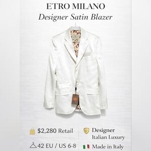 ETRO Milano Lotus Satin Blazer Jacket EU 42 / US 6-8 NWT $2,280 Designer Italy